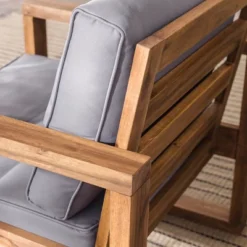 Galia 2pc Square Leg Acacia Wood Chair And Ottoman With Cushions - Brown - Saracina Home -Garden Furniture Discounts GUEST f6f6e547 6294 449d 85a4 fb0c84615d8a