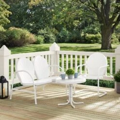 Griffith 3pc Outdoor Conversation Set With Loveseat, Arm Chair & Accent Table - White - Crosley -Garden Furniture Discounts GUEST f700b9cb ae45 402d b4f6 3c3f43130881