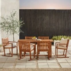 Saracina Home 7pc Modern Slatted Acacia Outdoor Dining Set With Trapezoid Legs -Garden Furniture Discounts GUEST f731d6be efb0 4766 88fc 6eee5ac0c6cb