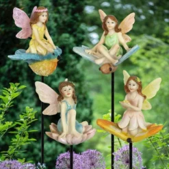 12.8" Resin Set Of Fairy Pot Stakes Gray - Exhart