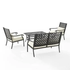 4pc Alistair Outdoor Steel Conversation Set Creme/Matte Black - Crosley -Garden Furniture Discounts GUEST f7a0a413 615f 4985 85b8 abc031088244