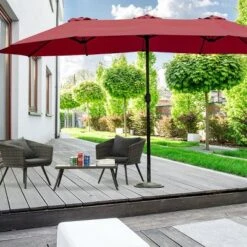 Tangkula 15 Ft Outdoor Patio Umbrella Double-Sided Shade Offset Wine Red -Garden Furniture Discounts GUEST f8ef26e7 d510 42bd 9b9f 3c99780ee39c