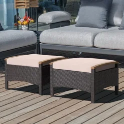 Costway Set Of 2 Patio Rattan Ottoman Footrest Cushions Wooden Handle Off WhiteBrownRedNavy -Garden Furniture Discounts GUEST f9df6835 6406 4f31 b0ac 1efc7ef0fa09