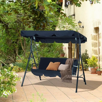 Outsunny 3-Person Porch Swing With Stand, Outdoor Swing For Patio Porch With Adjustable Tilt Canopy & Comfortable Swing Bench-Style Seat, Steel Frame 3 Outsunny 3-Person Porch Swing With Stand, Outdoor Swing For Patio Porch With Adjustable Tilt Canopy & Comfortable Swing Bench-Style Seat, Steel Frame