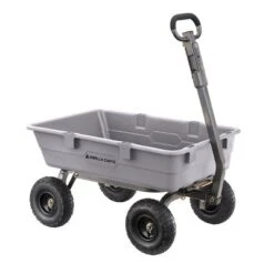 Gorilla Carts 800 Pound Capacity Heavy Duty Poly Yard Garden Steel Dump Utility Wheelbarrow Wagon Cart With 2 In 1 Towing ATV Handle, Gray -Garden Furniture Discounts GUEST fbb8089f 189e 47aa b883 68a10eac14dd