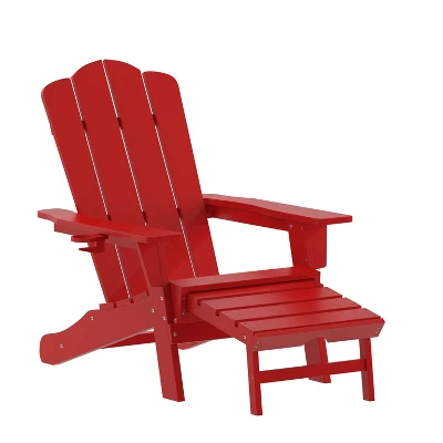 Emma And Oliver Adirondack Chair With Cup Holder And Pull Out Ottoman, All-Weather HDPE Indoor/Outdoor Lounge Chair 14 Emma And Oliver Adirondack Chair With Cup Holder And Pull Out Ottoman, All-Weather HDPE Indoor/Outdoor Lounge Chair - Image 12