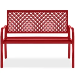 Best Choice Products Indoor Outdoor Steel Garden Bench W/ Geometric Backrest, Foot Levelers -Garden Furniture Discounts GUEST fdbf4836 d29f 43c7 b7e2 c543b69a83b1