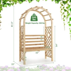 Costway Wooden Garden Bench Arch Pergola Outdoor Arbor W/backrest Patio Trellis Pergola -Garden Furniture Discounts GUEST fe3b5101 3ab9 4829 9385 cfef84caed13