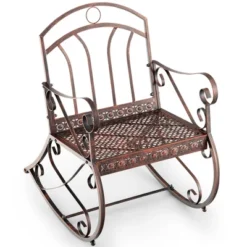 Costway Patio Rocking Chair Art Scroll Rocker Backrest Armrests Antique Copper Backyard -Garden Furniture Discounts GUEST feeb49cb 671c 4e91 811a 80624bb253f5