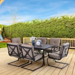 7pc Patio Dining Set With Rectangle Table With 2.6" Umbrella Hole & C-Spring Padded Arm Chairs - Captiva Designs -Garden Furniture Discounts GUEST ffedc3e8 5661 479a b5b0 0bf18d2c8af2